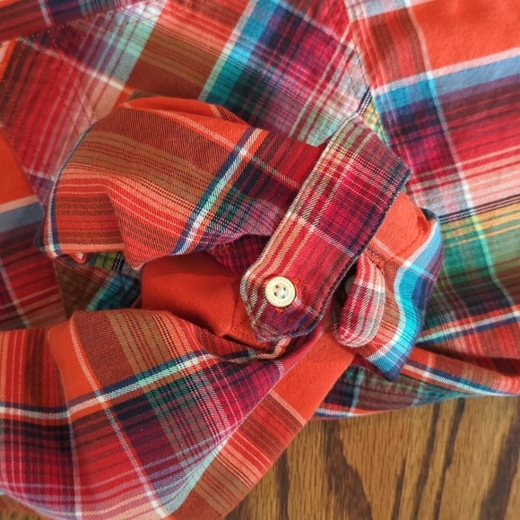 Lauren Ralph Lauren Shirt Button Down Chest Pockets  Red Plaid Cotton Sz 12 - Picture 4 of 7